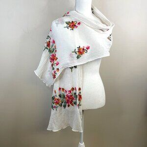 Rising Tide Artisan Organic Floral Wrap Shawl Scarf NWT Embroidered Boho Beachy